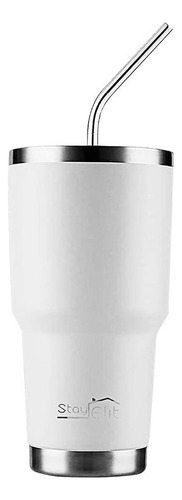 Stay Elit Termo de 30 Oz Acero Inoxidable Con Popote Y Cepillo Color Blanco Termo1bc