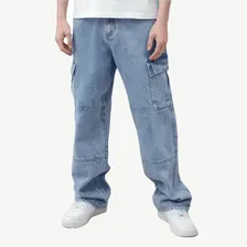 Jeans De Mezclilla Cargo Holgados Envejecidos Para Hombre