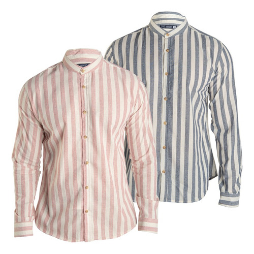 Paquete 2 Camisas Manga Larga Rayas Moda Hombre Casual