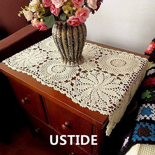 Ustide 100% Algodon Encaje Crochet Rectangular Mesa Runner