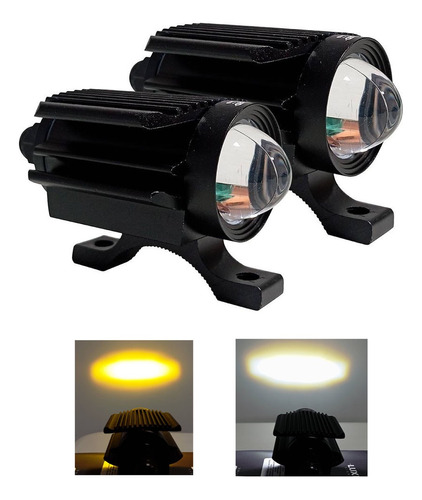 Par Faroles Neblineros Led Mini Lupa Luz Blanca Ambar Moto