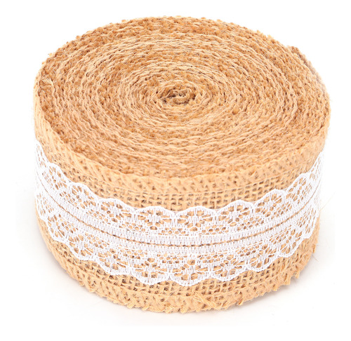 Rollo De Yute Natural Blanco Con Cinta De Encaje Para Bricol