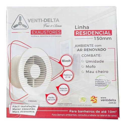 Exaustor Para Banheiro E Ambientes Venti-delta 150 Mm Bivolt