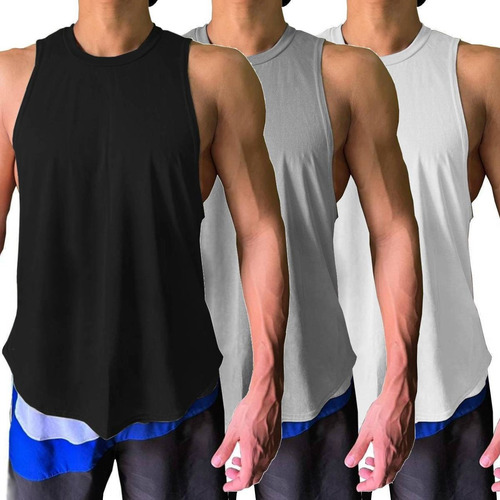 Kit 3 Regata Musculação Treino Fitness Masculina Básica Moda