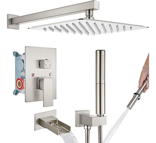 Cinwiny Brushed Nickel Bathroom Rainfall Shower System 12 Pu