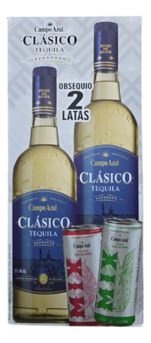 Tequila Campo Azul Clasico Reposado Duo 750 Ml + 2 Latas