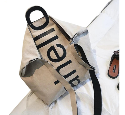 Cartera Bolso Mujer Grandes Tote Bag Lona Moda Diseño Color Beige Diseño De La Tela Lisa