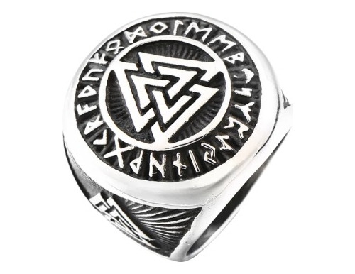 Anillo Vikingo Triple Valknut/vegvisir Circulo Runas Acero 