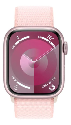 Apple Watch Series 9 GPS + Cellular • Caixa rosa de alumínio – 41 mm • Pulseira loop esportiva rosa-clara