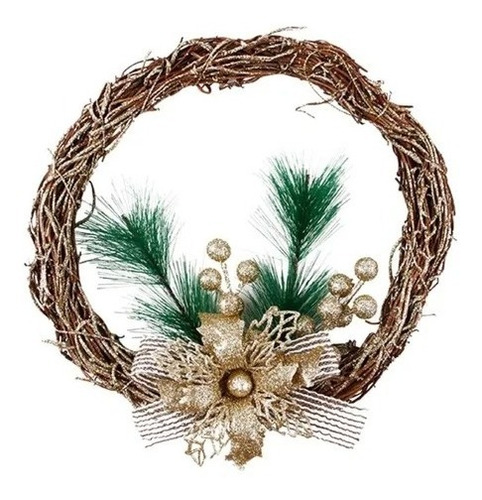 Guirlanda De Natal Decorativa Em Madeira 24cm Golden Dourada Cor Marrom-claro