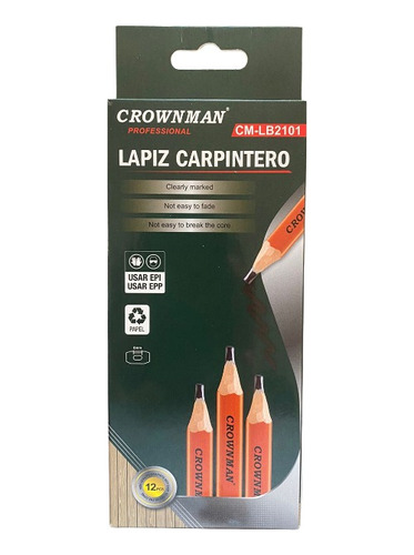  Lapiz Carpintero Grafito 6mm Construcción Albañil 12 Pcs