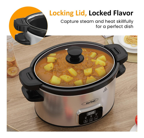 Sunvivi 4qt Programable Olla De Cocción Lenta Con Tapa De De