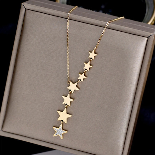 Imagen 5 de 9 de Collar Mujer Estrellas Cristales Acero Inoxidable Elegante