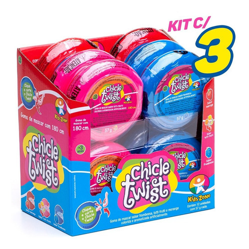 Kit 3x - Goma De Mascar Chicle Twist Clique E Corte 180cm