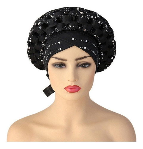 Gorro Para Mujer, Con Pedrería Negra, Con Forma De Cabeza