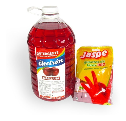 Detergente Manzana 5l - Electron + Guantes Jaspe