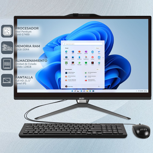 Computadora All In One Msi Pro Ap222t 13m-068us Pentium Gold G7400 12gb 128gb Ssd 21.5 Ips Fhd Touch Screen W11h Usb-c Teclado Mouse Altavoz + Cable Usb-c