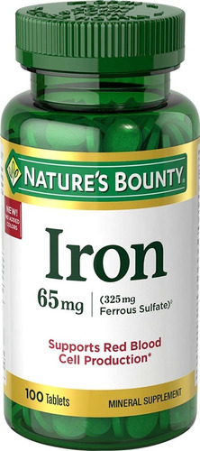 Hierro Natures Bounty Iron 65 Mg 100 Tabletas Sabor N/a