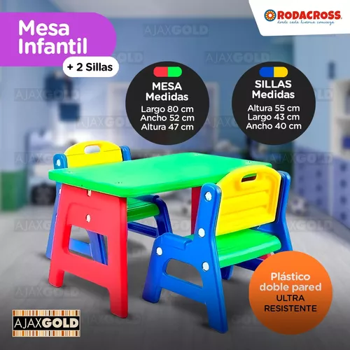 Mesa Infantil Plastico Niños Infantiles Exterior + 2 Sillas