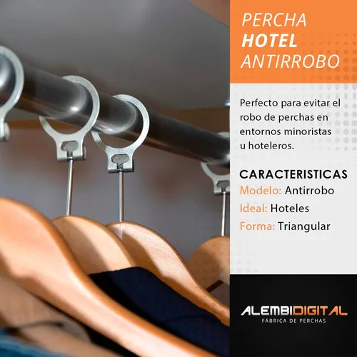 Percha para hotel con pinzas y gancho antirrobo