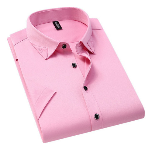 Camisa Rosa Morada Manga Corta Hombre Azul Oscuro Business C