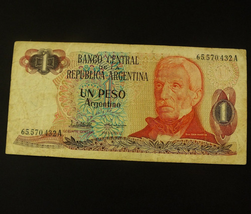 Nota De 1 Un Peso Argentino San Martin 1983 Cedula N0361