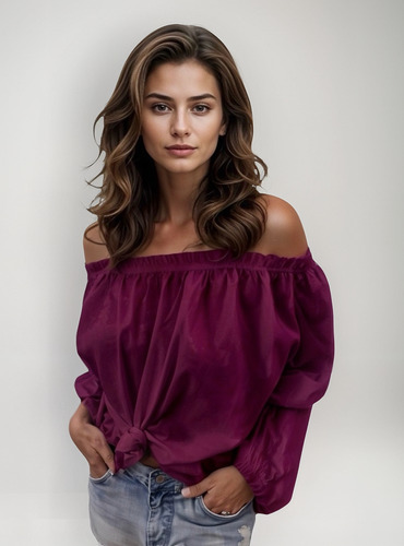 Blusa Ligera Hombros Descubiertos Efecto Drapeado #42-b