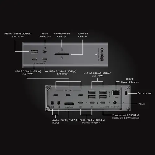 分配器・切替器 CalDigit TS5 PLUS Caldigit Ts5 Plus, Base Thunderbolt 5 De 20 Pinos | Frete grátis