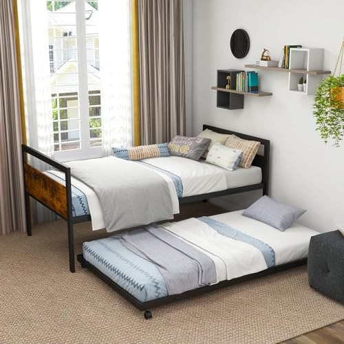 Cama Día Con Trundle , Soporte De Metal, Cabezal De Madera R