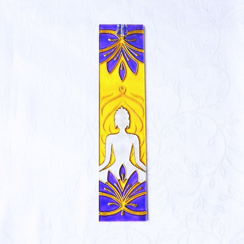 Incensário Buda Amarelo E Violeta Retangular, Pintura Vitral