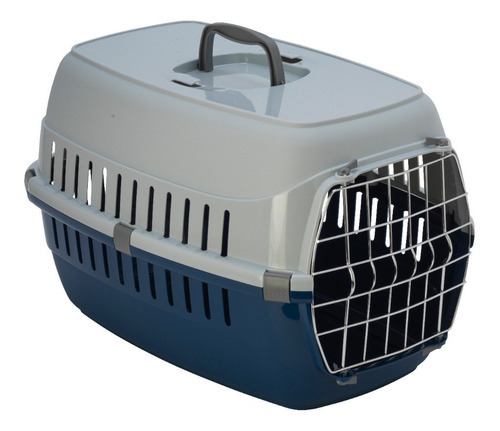 Transportadora Para Mascotas Mediana Puerta De Metal Máx 8kg Color Azul