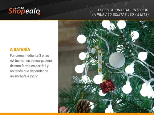 Imagen 6 de 8 de Luces Decorativas Bolita Blanca 5mts 50 Led A Pila Navidad-*