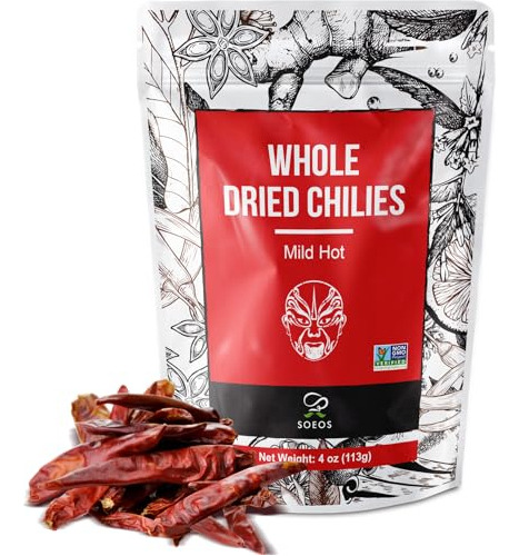 Soeos Chiles Secos Enteros 4 Oz, Chiles Picantes Suaves, Chi