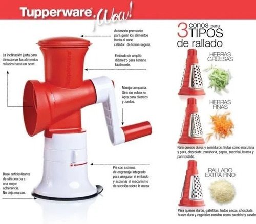 Tupperware Rallador Chef Base+3 Conos Insertos+prensa+manive (Usado)