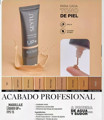 Maquillaje Seytu Base+compacto A Prueba De Agua Tono 3 Soft Honey