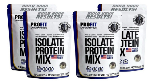 Kit 4x Whey Protein Isolate Mix - 900g Cada - Profit Sabor 2chocolate 1morango 1baunilha