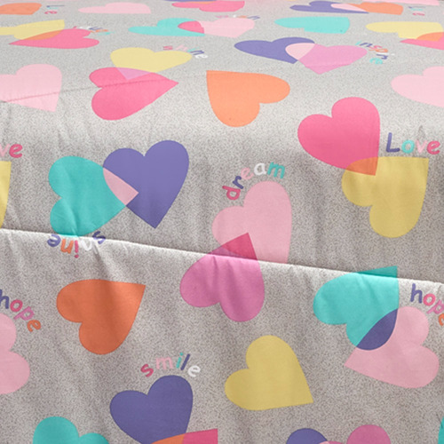 Edredon Matrimonial Con Fundas Y Cojines Wish. Elefantito Multicolor Corazones