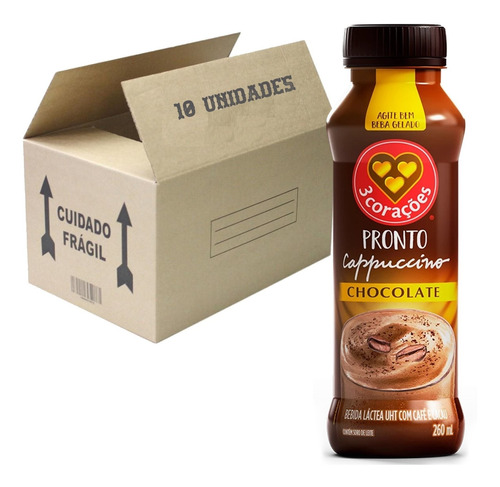 10x Cappuccino Pronto Chocolate 3 Corações 260ml