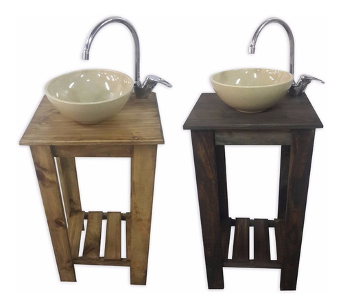 Vanitory 55cm Madera Y Bacha Blanca Cuadrada Ceramica Baño!