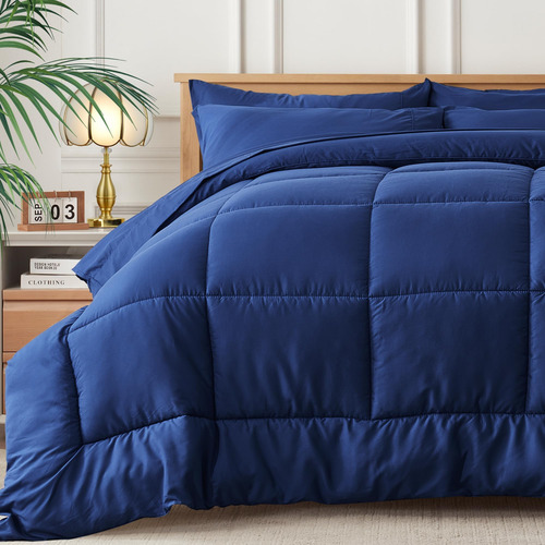 Newspin Queen Bed In A Bag - Juego De Edredón Azul De 7 Piez