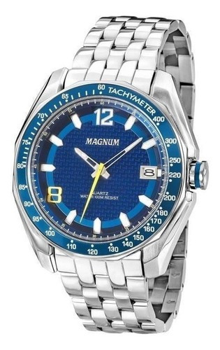 Relógio Magnum Masculino Ma32176f Prata Azul Analogico