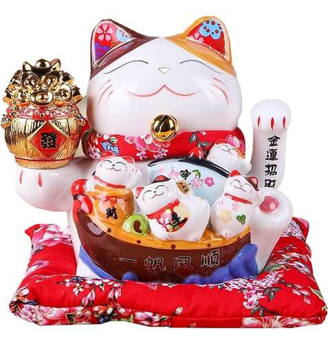 Tongman 7  Maneki Neko De Cerámica Blanca Gato De La Suerte 