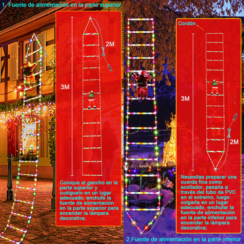 Decoración Navideña De 3 Metros De Luz Led Con Papá Noel Tre