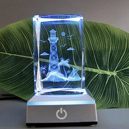 Lámpara Faro Cristal 3d Con Base Luz Nocturna - Regalo