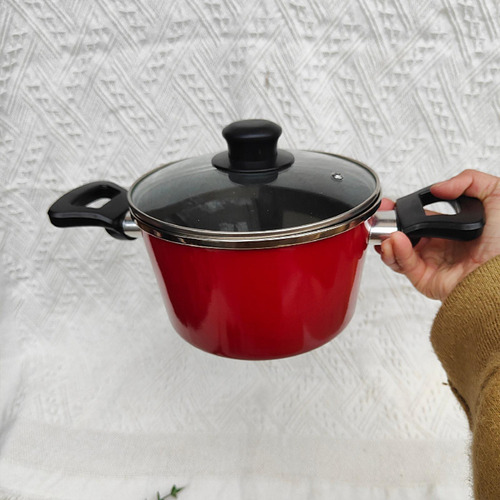 Panela Esmaltada, Panela Com Tampa De Vidro, 19cm Vermelho
