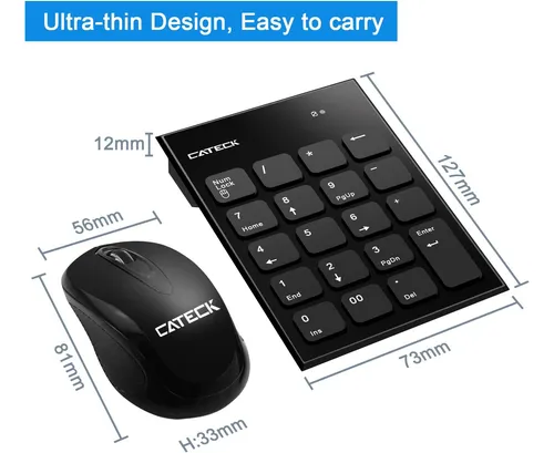 Combo Mouse Y Teclado Numerico, Inalambrico Negro | Cateck