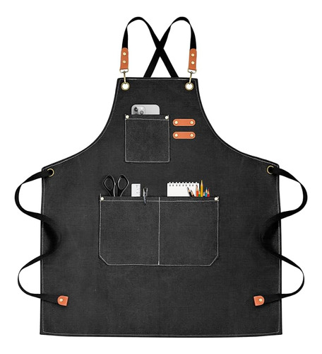 Apron For Men Women Canvas With 3 Pockets Cross Back Waterdr