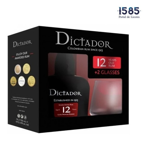 Pack Ron Dictador 12 Años + 2 Vasos De - mL a $267