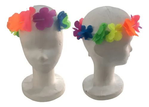 Vincha Tiara Flores De Tela Flúo X 12 Unidades Cotillon Color Multicolor