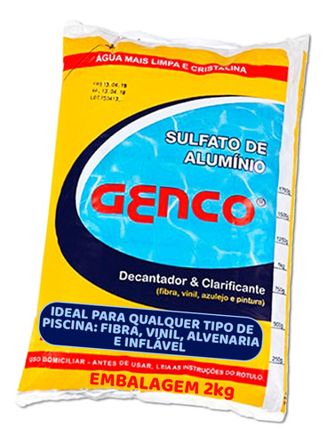 Sulfato De Alumínio Genco Decanta E Clarifica Água Piscinas